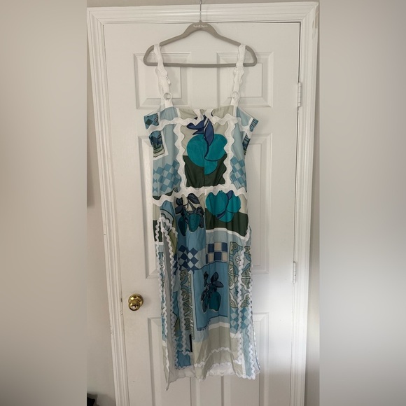 NWT Women's Dalia MacPhee Blue Maxi Sundress Size Large Side Slits - Picture 8 of 12